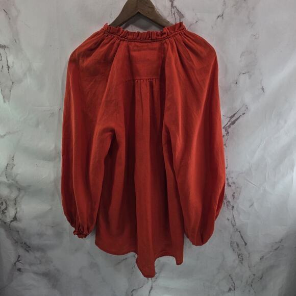 Anthropologie Shirt Womens Small Orange Popover Button Linen Maeve Peasant Audie - Picture 5 of 14